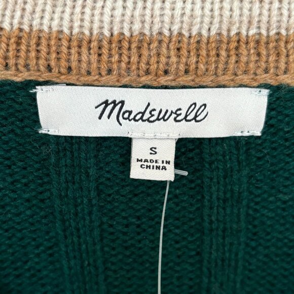 NWT Madewell Tipped V-Neck Oversized Sweater, Utopian Pine Green, Size Small - Picture 4 of 5